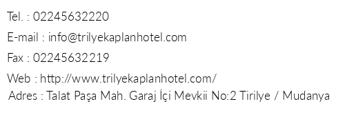 Trilye Kaplan Hotel telefon numaralar, faks, e-mail, posta adresi ve iletiim bilgileri